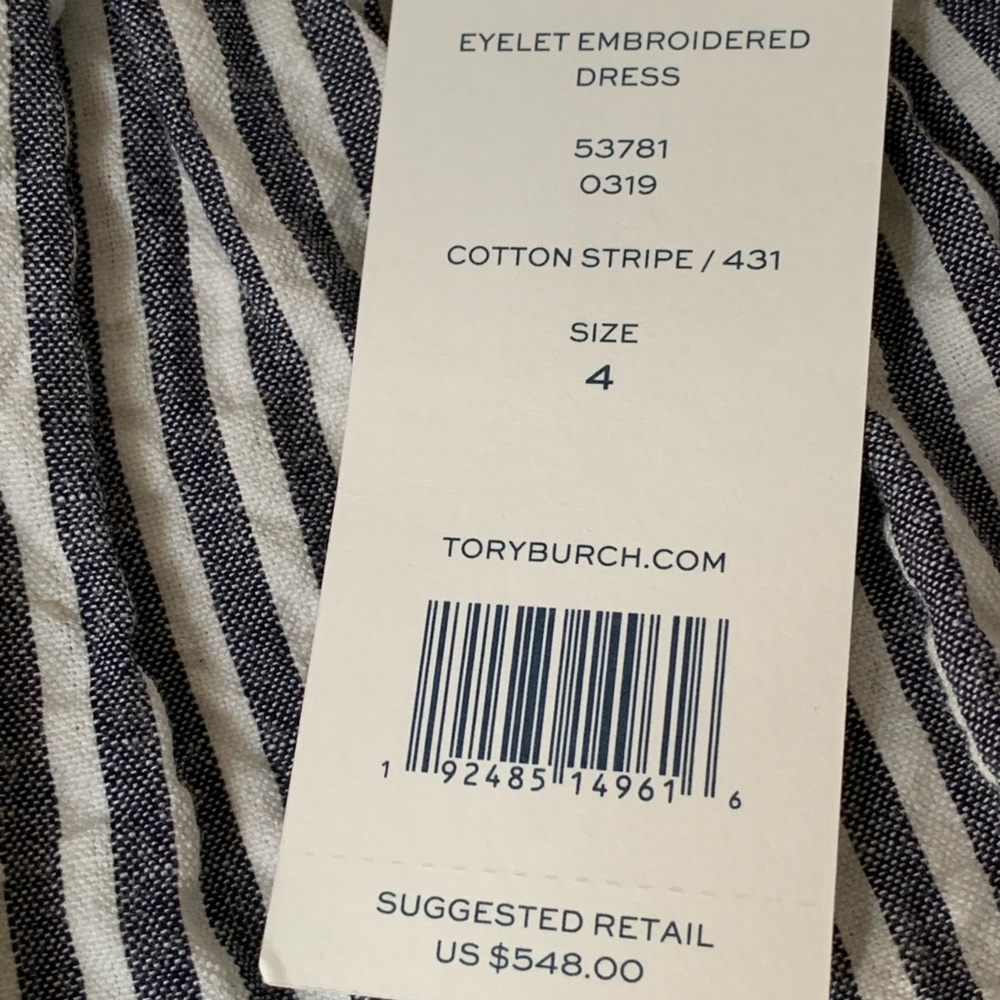 NWT Tory Burch Runway Striped Eyelet Embroidered Cotton Midi Dress Sz 4 - Picture 9 of 16